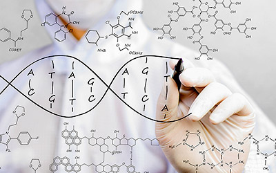 Scientist sketching DNA